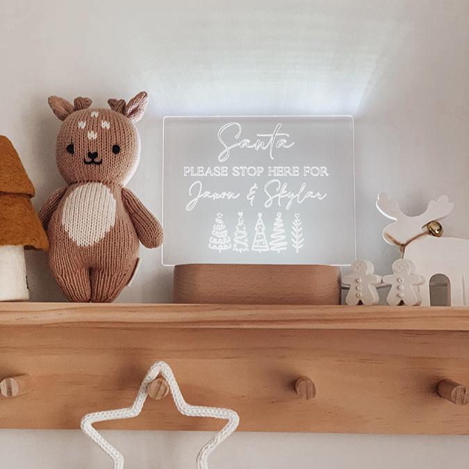 LED Wooden Night Light - Santa Please Stop Here